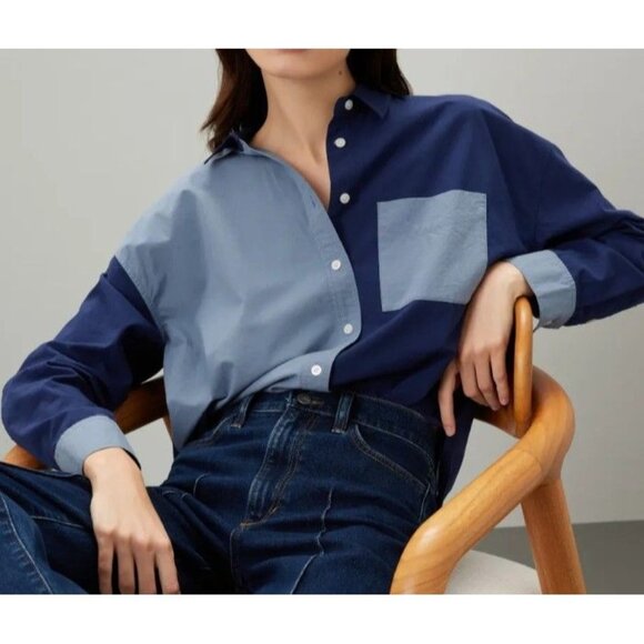 Madewell Tops - Madewell Womens M The Signature Poplin Oversized Button Up Shirt Blue Colorblock